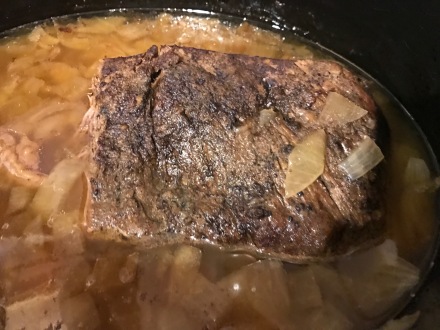 Beef slab in crockpot
